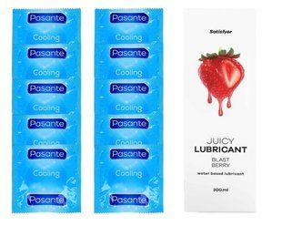 Комплект Pasante Cooling 10шт. + Лубрикант Satisfyer Juicy Lubricant Blast Berry 300 мл SOS11581 фото