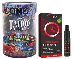 Набір з ONE Tattoo Touch, 100 шт + Пролонгатор Time Lag, 25 мл. ORGIE SOS9143 фото