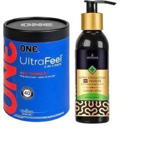 ONE UltraFeel 2-в-1. 40 шт.+ Збуджуюча змазка Sensuva - Ultra-Stimulating On Insane Caramel Apple (125 мл SOS6474 фото