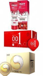 Набір OLO Ice Durable Fire 10 шт, Passionate Factor 10 шт та Лубрикант OLO зі смаком полуниці 120 мл SOS321 фото