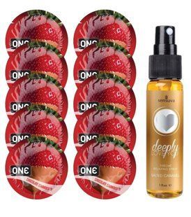 Комплект ONE Chocolate Strawberry 10 шт + Sensuva Deeply Love You &ndash; Salted Caramel, 29 мл SOS13756 фото