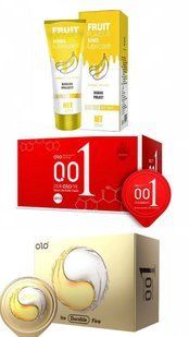 Набір OLO Ice Durable Fire 10 шт, Passionate Factor 10 шт та Лубрикант OLO зі смаком банана 120 мл SOS320 фото