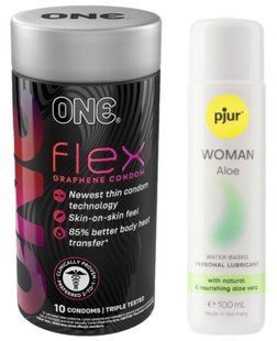 Комплект ONE Flex Graphene 10 штук + Pjur Woman Aloe 100 мл SOS12963 фото