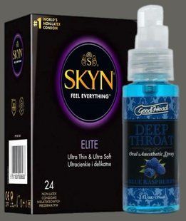 Набор SKYN Elite, 24 шт+Спрей Doc Johnson GoodHead DeepThroat Spray - Blue Raspberry 59 мл SOS5346 фото