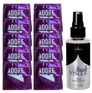 Комплект Pasante Adore Extra Sure 10 шт + Sensuva Tush Tingle (50 мл) SOS14174 фото