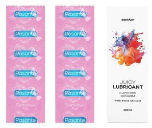 Комплект: Pasante extra sensitive 10 шт. + Лубрикант Satisfyer Juicy Lubricant Euphoric Orgasm water based 300 мл SOS11528 фото