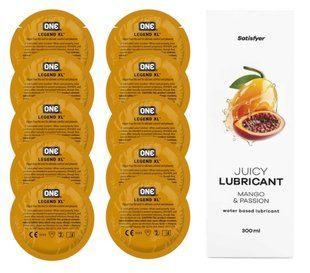 Комплект 𝐎𝐍𝐄 𝐋𝐞𝐠𝐞𝐧𝐝 𝐗𝐋 10 шт. + Лубрикант Satisfyer Juicy Lubricant Mango & Passion (300 мл) SOS12278 фото