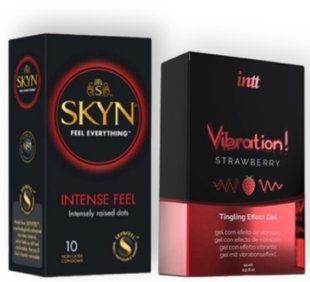 SKYN Intense Feel 10 шт + Intt Vibration Strawberry (15 мл) SOS6947 фото