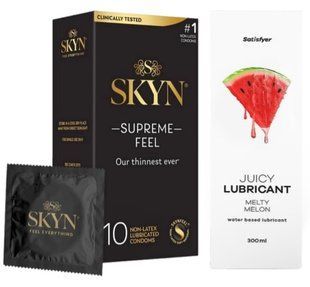 Комплект Лубрикант Satisfyer Juicy Melty Melon 300 мл + Skyn Supreme Feel 10 шт SOS12916 фото