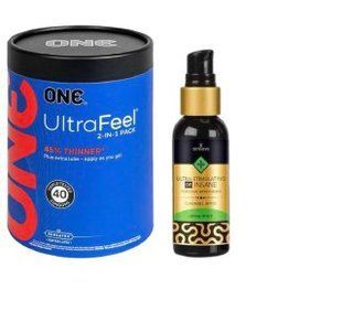 ONE UltraFeel 2-в-1. 40 шт.+ Збуджуюча змазка Sensuva - Ultra-Stimulating On Insane Caramel Apple (57 мл SOS6471 фото