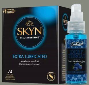 Набір SKYN Extra Lube 24 шт + Спрей Doc Johnson GoodHead Deep Throat Spray Blue Raspberry 59 мл  SOS5861 фото
