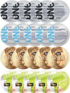 Набір з 20 шт ONE Extra strong + 𝐎𝐍𝐄 𝐒𝐮𝐩𝐞𝐫 𝐒𝐞𝐧𝐬𝐢𝐭𝐢𝐯𝐞 + ONE Vanish + ONE Color Sensations SOS8178 фото