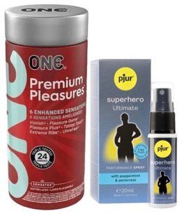 Набір з 24 шт ONE Premium Pleasures + Пролонгатор pjur Superhero Ultimate Spray 20 мл SOS9384 фото