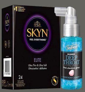 Набір SKYN Elite, 24 шт + Спрей Doc Johnson GoodHead DeepThroat Spray - Cotton Candy 59 мл SOS5345 фото