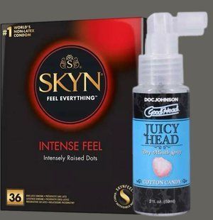 Комплект Skyn Intense feel 36 штук + Спрей Doc Johnson GoodHead &ndash; Juicy Head Dry Mouth Spray &ndash; Cotton Candy 59мл SOS5395 фото