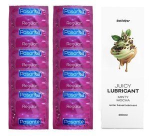 Комплект Pasante Regular 10 шт. + Лубрикант Satisfyer Juicy Lubricant Minty Mocha (300 мл) SOS12127 фото