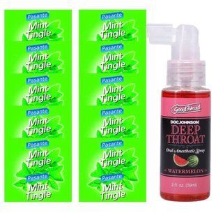Комплект Pasante Mint Tingle 10 шт + Doc Johnson GoodHead DeepThroat Spray Watermelon (59 мл) SOS13904 фото