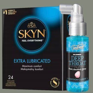Набір SKYN Extra Lube 24 шт + Спрей Doc Johnson GoodHead DeepThroat Spray Cotton Candy 59 мл  SOS5860 фото