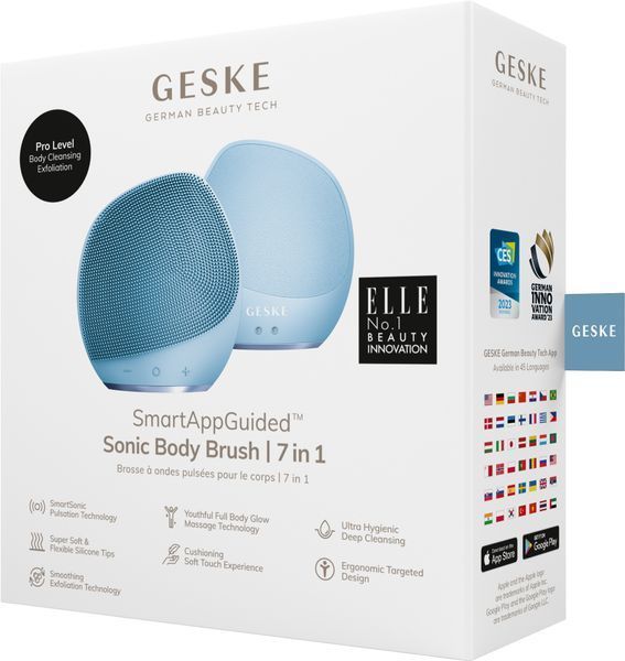 Ультразвуковая щетка для тела и интенсивный пилинг GESKE Sonic Body Brush&Intensive Exfoliator 7в1 aquamarine HB0351 фото