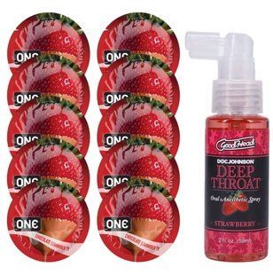 Комплект ONE Chocolate Strawberry 10 шт + Doc Johnson &ndash; Sweet Strawberry, 59 мл SOS13752 фото