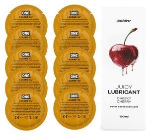 Комплект 𝐎𝐍𝐄 𝐋𝐞𝐠𝐞𝐧𝐝 𝐗𝐋 10 шт. + Лубрикант Satisfyer Juicy Lubricant Cheeky Cherry (300 мл) SOS12276 фото