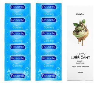Комплект Pasante Cooling 10шт. + Лубрикант Satisfyer Juicy Lubricant Minty Mocha 300 мл SOS11576 фото