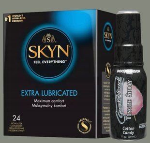 Набір SKYN Extra Lube 24 шт + Спрей Doc Johnson GoodHead Tingle Spray - Cotton Candy (29 мл)  SOS5858 фото