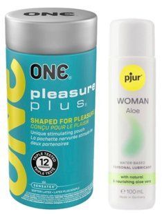 Набір ONE Pleasure Plus 12 шт + Лубрикант Pjur Woman Aloe 100 мл SOS13059 фото