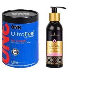ONE UltraFeel 2-в-1. 40 шт.+ Змазка на водній основі Sensuva Natural Water-Based Cotton Candy (125мл) SOS6467 фото