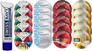 Набор из Swiss Navy Water-Based 10 мл + ONERibs + ONE Sensitive + ONEChocolateStrawberry + ONEBanana SOS8524 фото