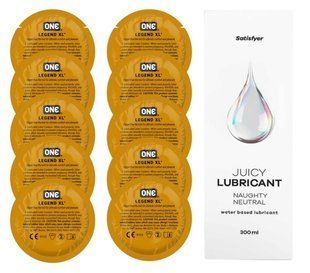 Комплект 𝐎𝐍𝐄 𝐋𝐞𝐠𝐞𝐧𝐝 𝐗𝐋 10 шт. + Лубрикант Satisfyer Juicy Lubricant Naughty Neutral (300 мл) SOS12274 фото