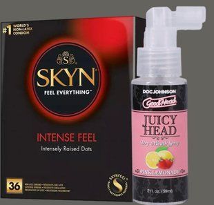 Комплект Skyn ​​Intense feel 36 штук + Спрей Doc Johnson GoodHead &ndash; Juicy Head Dry Mouth Spray &ndash; Pink Lemonade 59мл SOS5392 фото