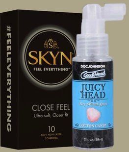Набір SKYN Close Feel пачка 10 штук + Doc Johnson GoodHead &ndash; Juicy Head Dry Mouth Spray &ndash; Cotton Candy 59мл SOS5041 фото