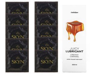 Комплект SKYN Original 10 шт. + Лубрикант Satisfyer Juicy Lubricant Creamy Caramel 300 мл SOS12625 фото