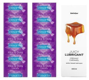 Комплект Pasante Intensity 10шт. + Лубрикант Satisfyer Juicy Lubricant Creamy Caramel 300 мл SOS11623 фото