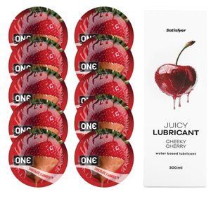 ONE Chocolate Strawberry 10 шт. + Лубрикант Satisfyer Cheeky Cherry 300 мл SOS12449 фото