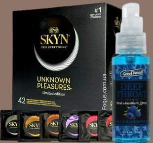 Набор SKYN Pleasures, 42 шт-6 видов + Спрей Doc Johnson GoodHead DeepThroat Spray - Blue Raspberry 59 мл SOS5167 фото