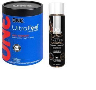 ONE UltraFeel 2-в-1. 40 шт+Лубрикант на водной основе System JO GELATO SALTED CARAMEL (120 мл) SOS6435 фото