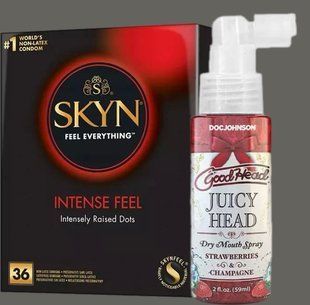 Комплект Skyn ​​Intense feel 36 штук + Спрей Doc Johnson GoodHead - Juicy Head Strawberries and Champagne 59мл SOS5390 фото