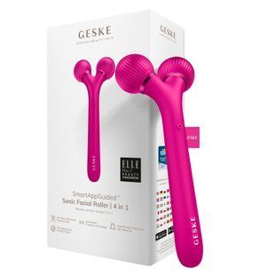 Електронний ультразвуковий ролик для обличчя GESKE Sonic Facial Roller 4в1 magenta HB0175 фото