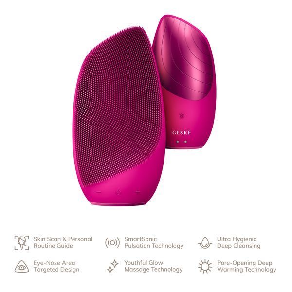 Електронна звукова термо щітка для обличчя GESKE Sonic Thermo Facial Brush 6в1 magenta HB0076 фото