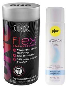 Комплект ONE Flex Graphene 10 штук + Pjur Woman Aqua 100 мл SOS12956 фото