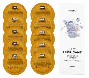 Комплект 𝐎𝐍𝐄 𝐋𝐞𝐠𝐞𝐧𝐝 𝐗𝐋 10 шт. + Лубрикант Satisfyer Juicy Lubricant Sparkling Water (300 мл) SOS12271 фото