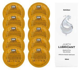Комплект 𝐎𝐍𝐄 𝐋𝐞𝐠𝐞𝐧𝐝 𝐗𝐋 10 шт. + Лубрикант Satisfyer Juicy Lubricant Smooth Silicon (150 мл) SOS12270 фото