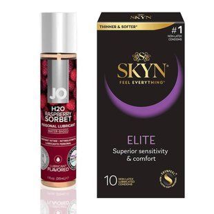 10 штук SKYN Elite + Лубрикант System JO H2O &mdash; Raspberry Sorbet (30 мл) SOS4790 фото