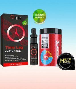 Пролонгатор для чоловіків Time Lag, 25 мл. ORGIE + 0,02 мм Muaisi Red (12 шт) SOS6687 фото