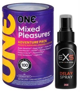 Набір з ONE Mixed Pleasures 100 шт + Пролонгатор EXS DELAY SPRAY 50 МЛ SOS9476 фото