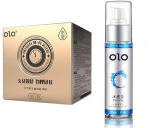 Набір Лубрикант охолоджуючий OLO 60 мл та OLO Physical Delay Sleeve + пролонгуючі 10 шт OL44 фото