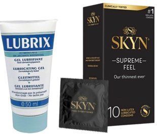 Набір з Лубрикант на водній основі Lubrix (50 мл) + Skyn ​​Supreme Feel 10 шт SOS8784 фото