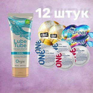 Набор 12 штук ONE Classic, Ribs, Ultra-Feel, Flavor Waves + Лубрикант LUBE TUBE COOL, 150 мл ORGIE SOS4739 фото
